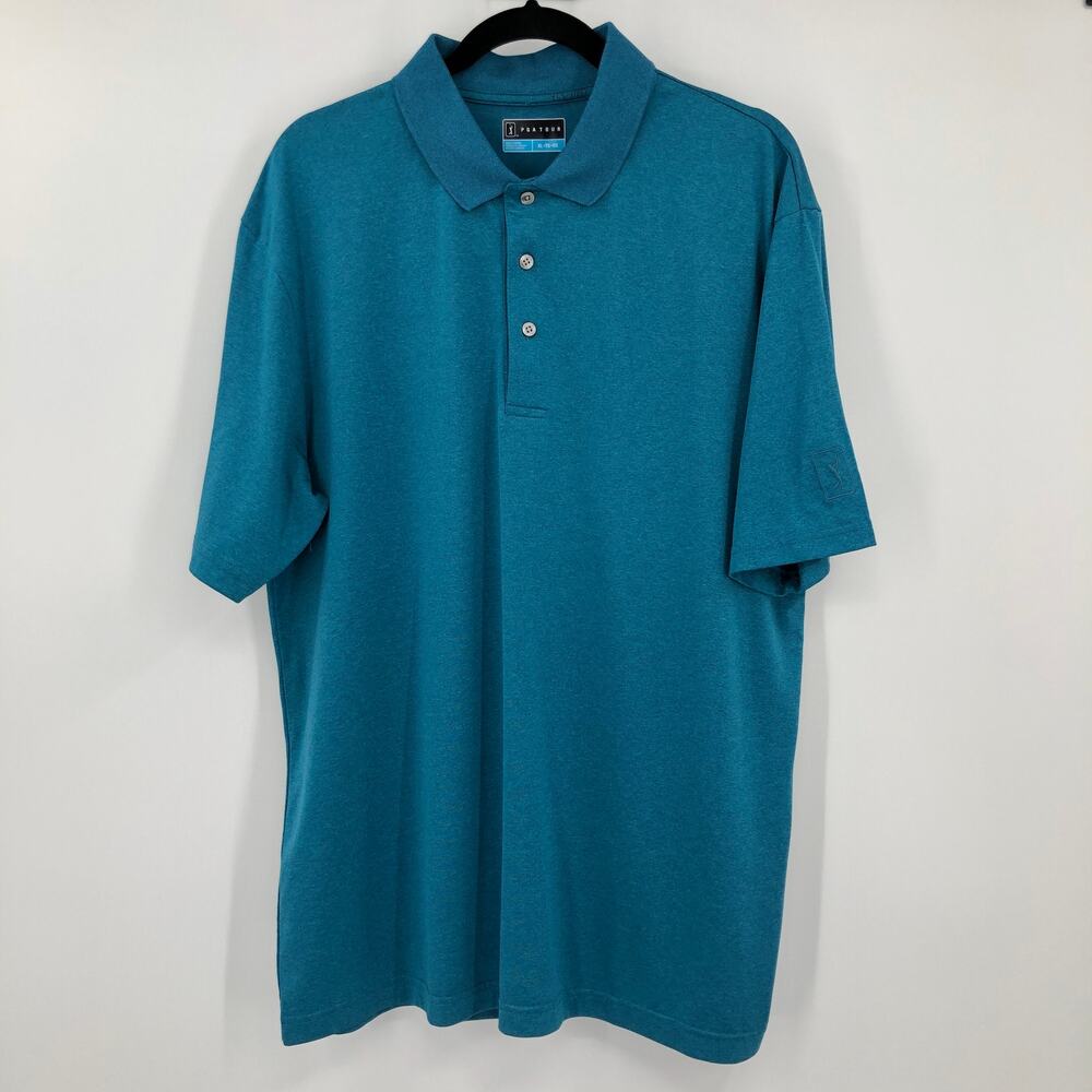 PGA Tour Blue Short Sleeve Lightweight Collared Golf Activewear Polo Shirt Top
